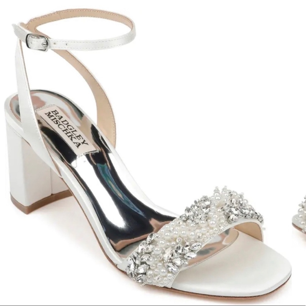 Badgley Mischka Soft White Satin Block Heel